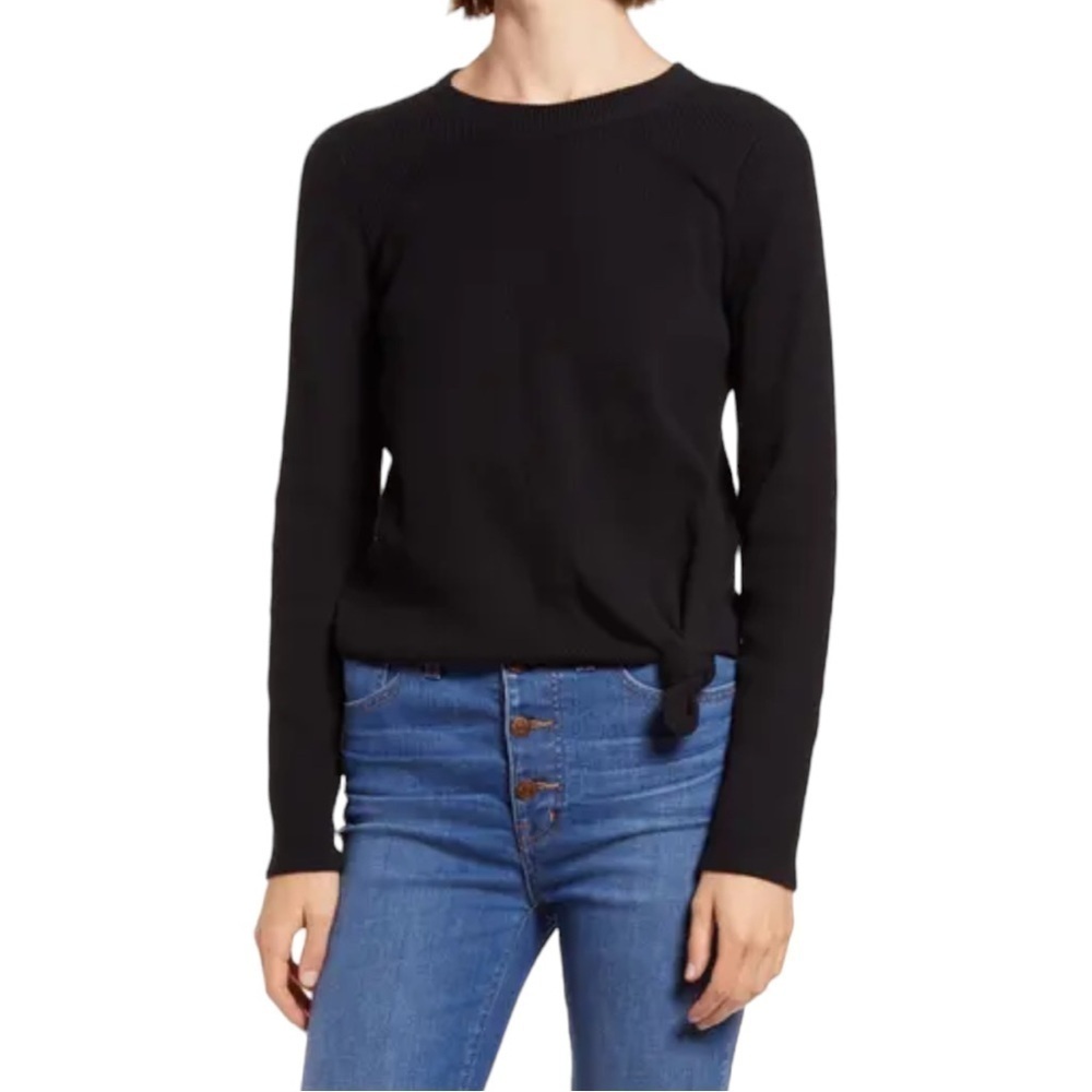 Madewell Black Ribbed Elwood‎ Knot Front Top Size L